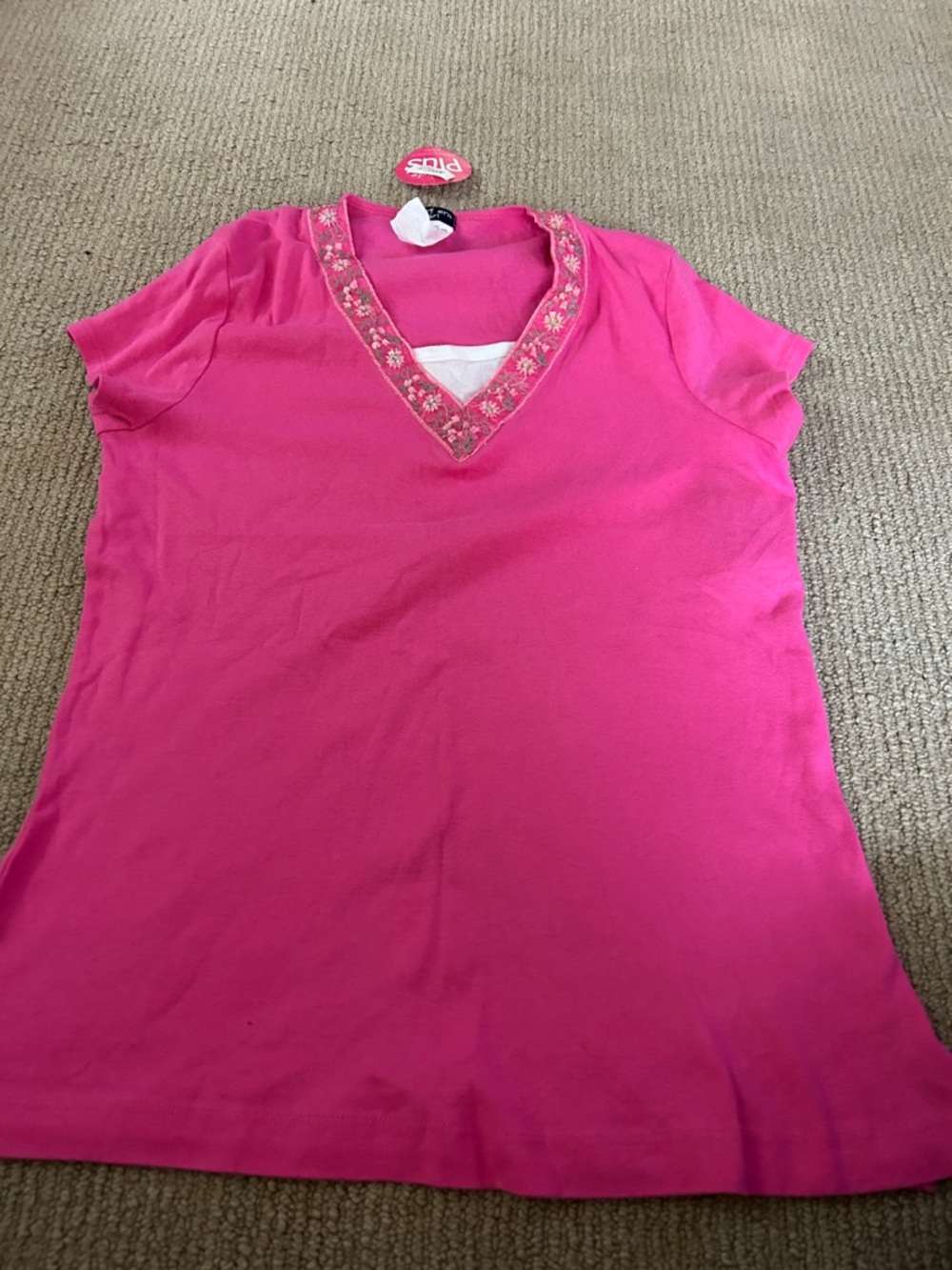 Next Era Hot Pink Short-Sleeve V-Neck Top with Embroidery